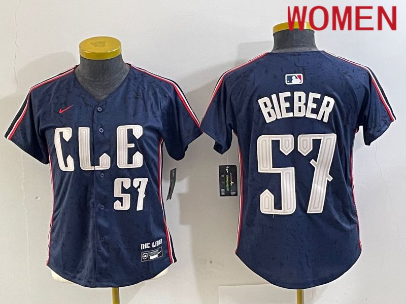 Women Cleveland Indians #57 Bieber Blue City Edition Nike 2024 MLB Jersey style 4->women mlb jersey->Women Jersey